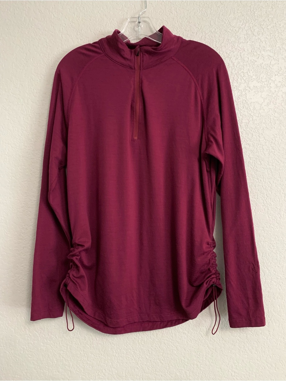 Ibex Top Womens XL Merino Wool 1/4 Zip Base Layer Side Ruched Outdoor Burgundy